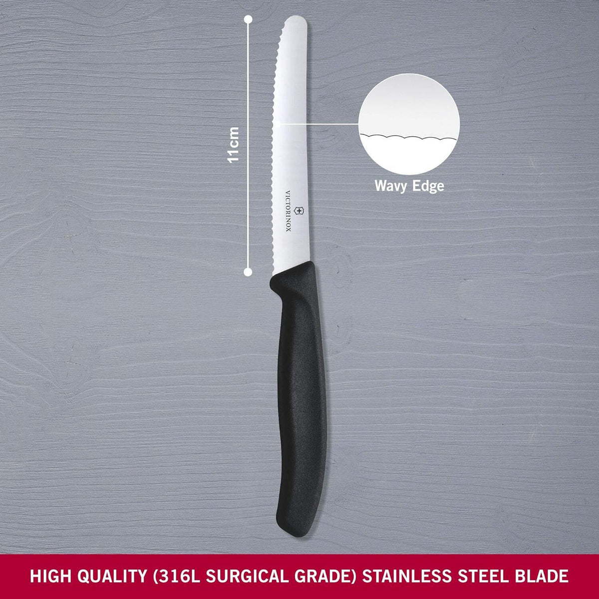Victorinox Wavy Edge Steak and Tomato Knife, Black