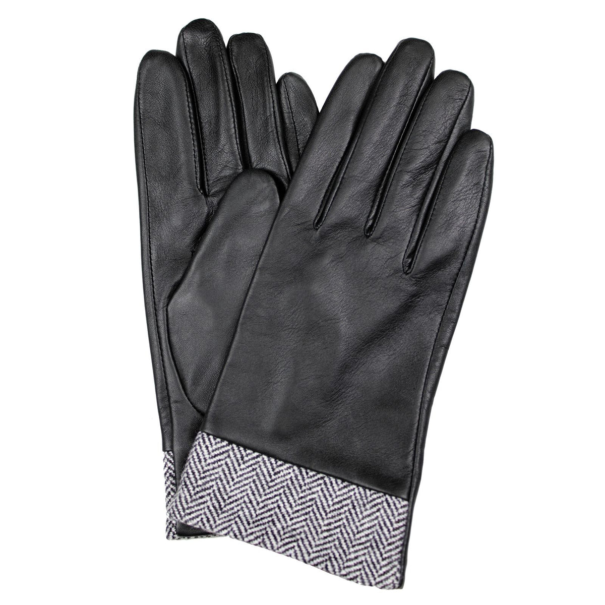 Dents Womens Leather Gloves w/ Tweed Cuffs Warm Winter