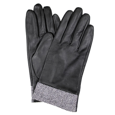 Dents Womens Leather Gloves w/ Tweed Cuffs Warm Winter