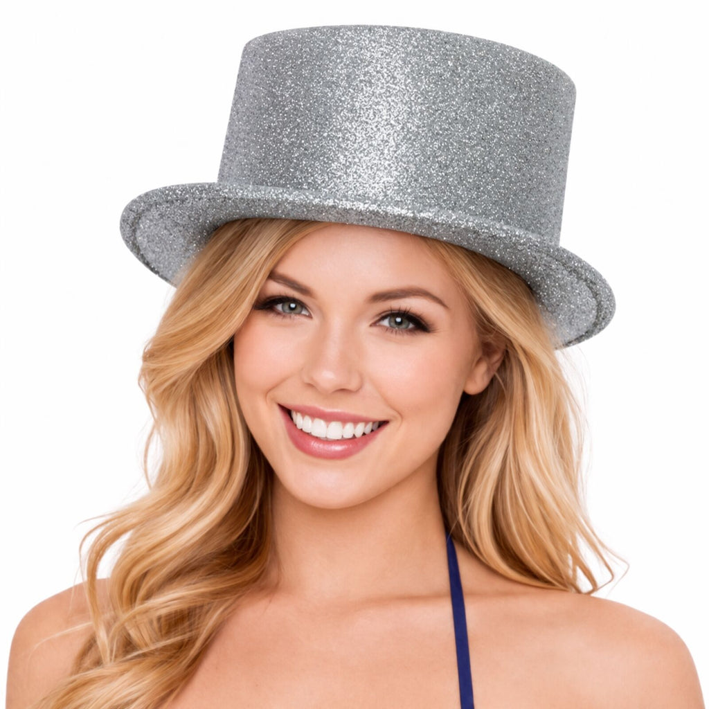Glitter Top Hat Adult Costume Fancy Dress Party Plastic Tall Hat