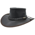 Jacaru Boundary Rider Bovine Cow Leather Hat Chinstrap Side Snaps, Black