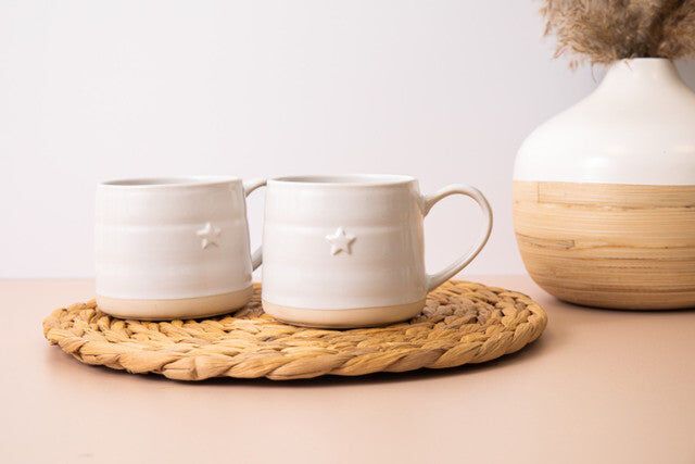 Mikasa Farmhouse Star Stoneware Mugs, Cream, Set of 2, 380 ml
