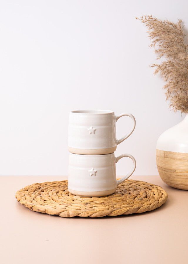 Mikasa Farmhouse Star Stoneware Mugs, Cream, Set of 2, 380 ml