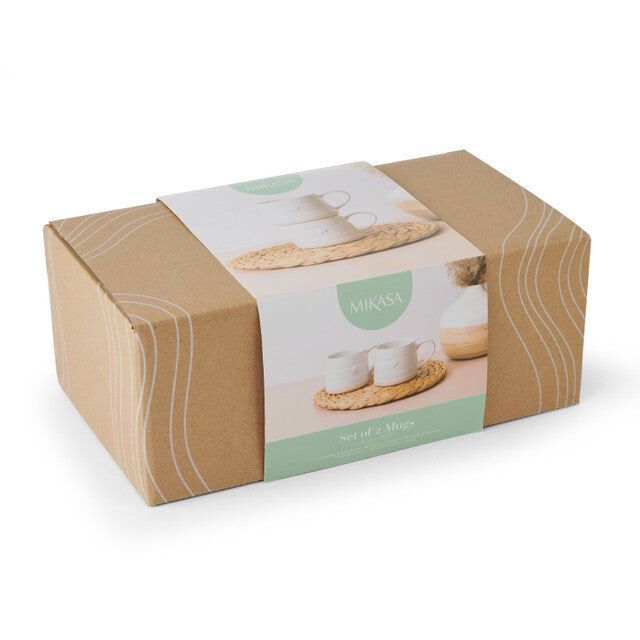 Mikasa Farmhouse Star Stoneware Mugs, Cream, Set of 2, 380 ml