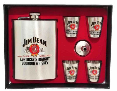 Jim Beam Stainless Steel Flask Set with 4 Shot Glasses, 270 ml