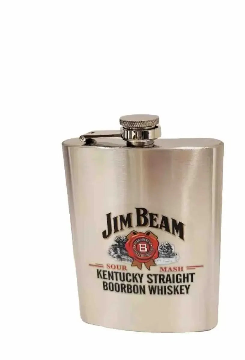 Jim Beam Stainless Steel Flask Set with 4 Shot Glasses, 270 ml