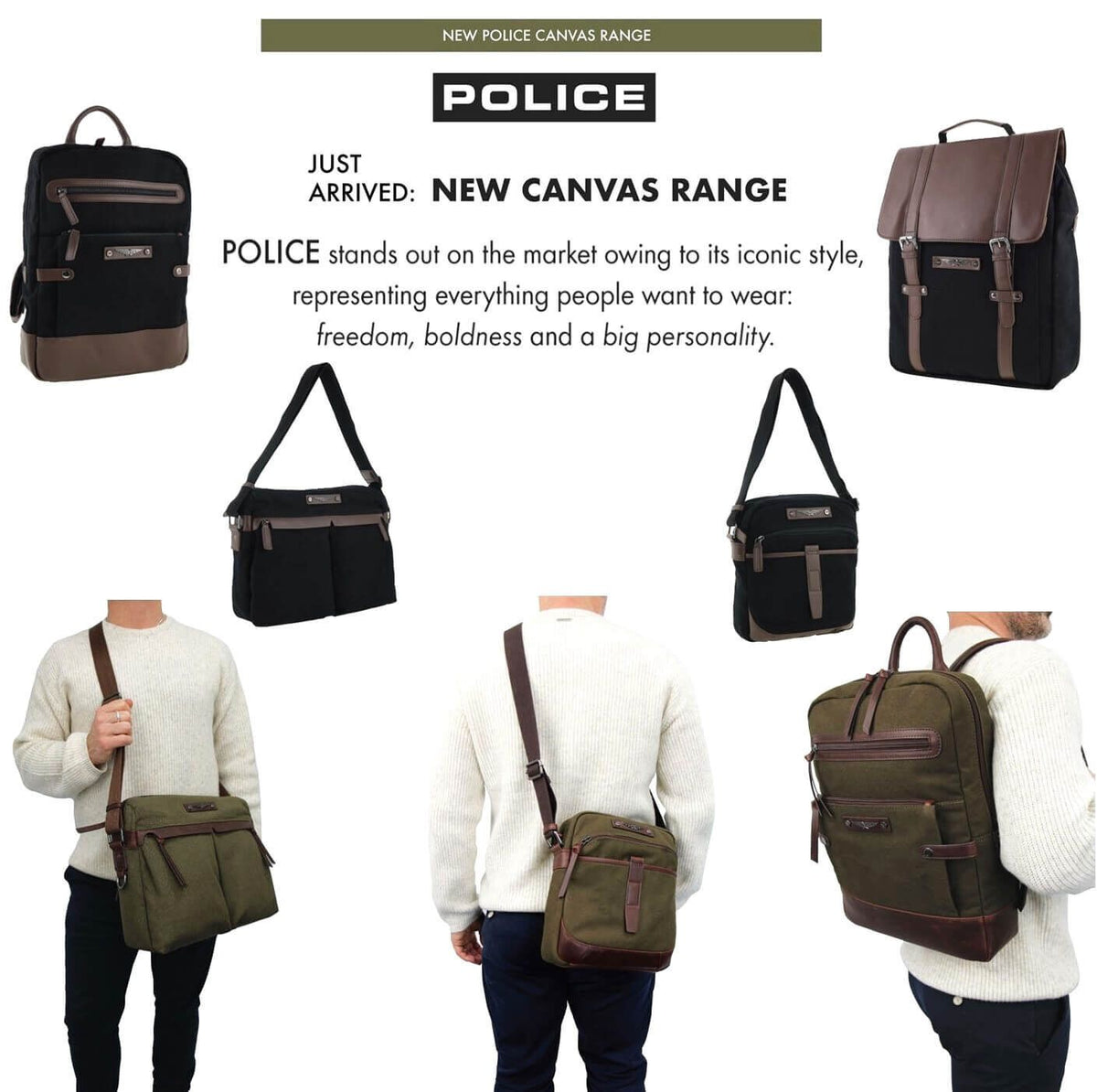 POLICE Wings Mens Canvas Backpack Bag