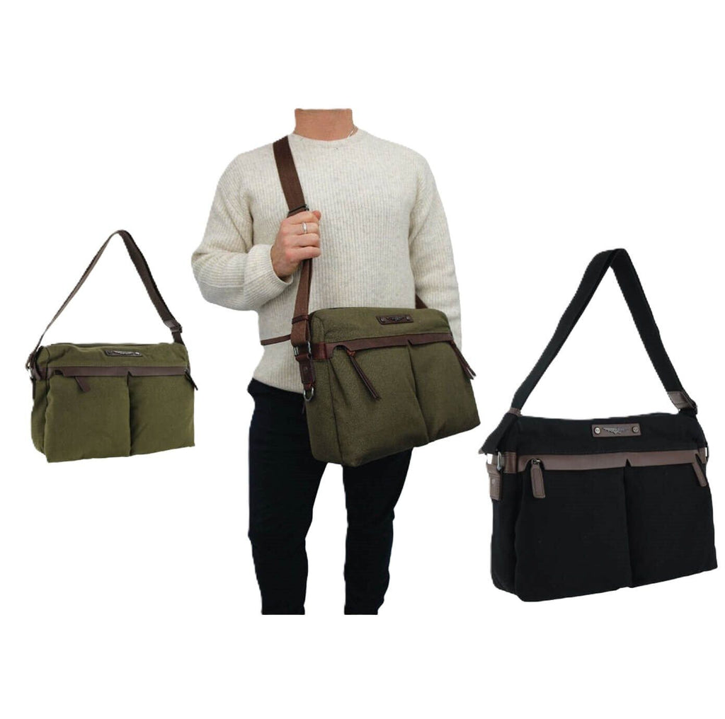 POLICE Wings Canvas Mens Messenger Business Bag w/ Laptop Computer