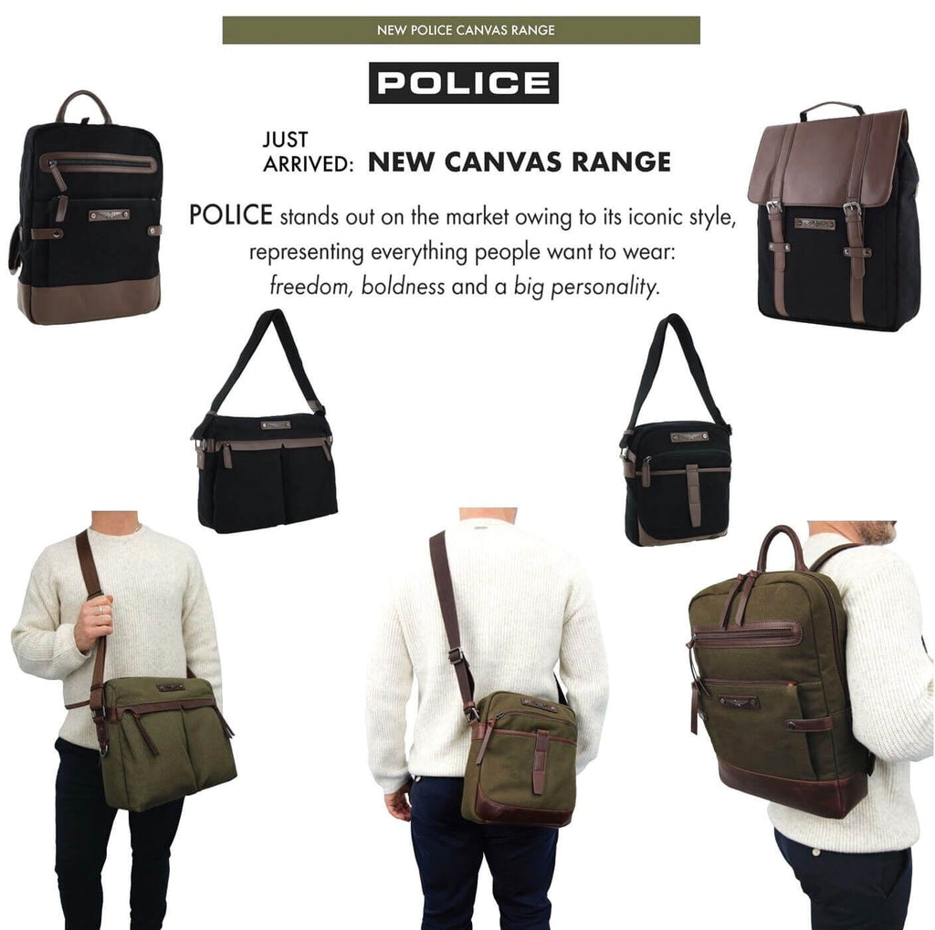 POLICE Wings Canvas Mens Messenger Business Bag w/ Laptop Computer