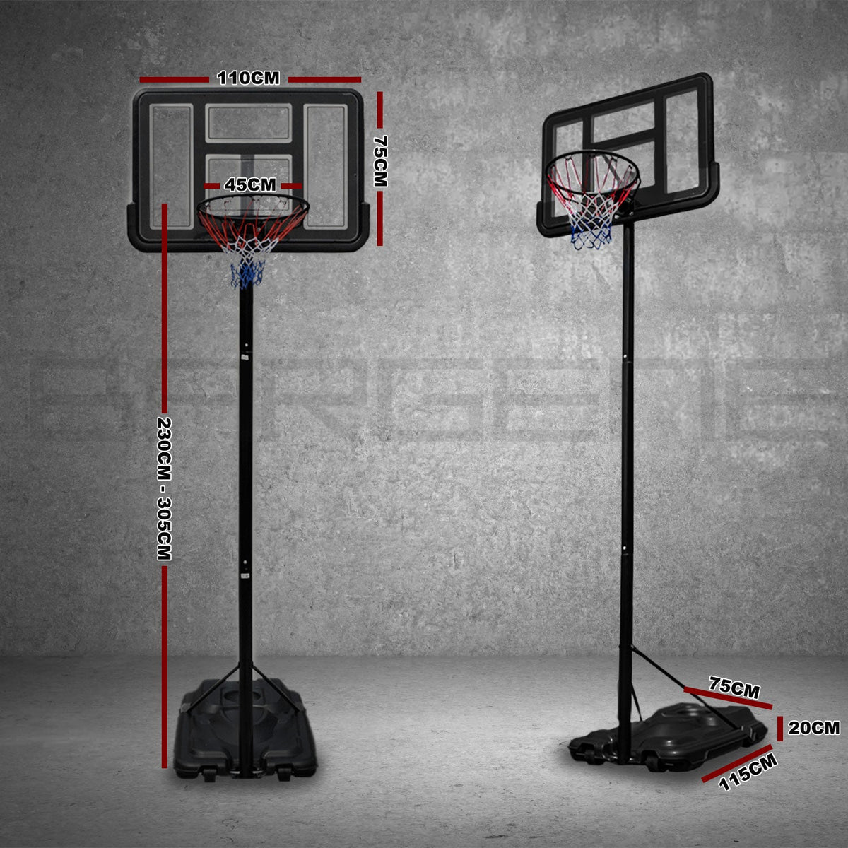 Basketball Hoop Stand System Portable Adjustable Height Ring