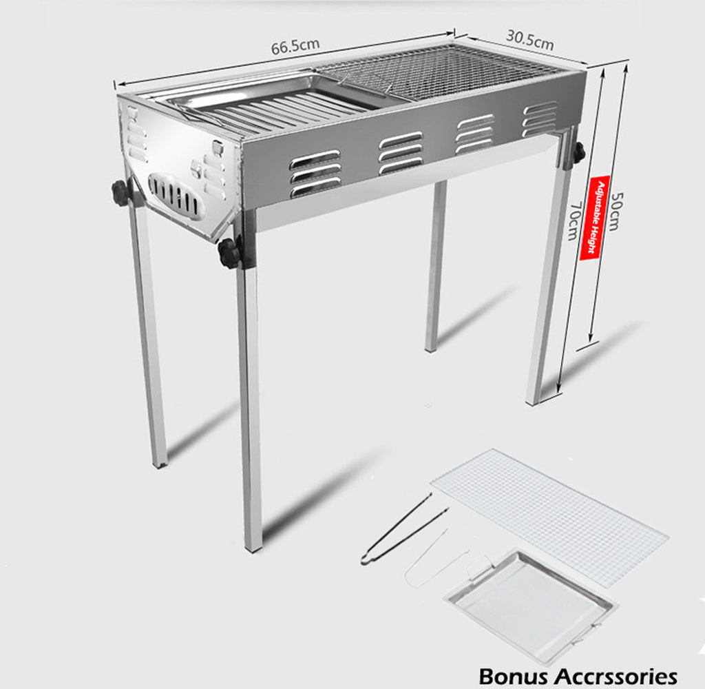 Stainless Steel Portable Outdoor BBQ Barbecue Grill Set Charcoal Kebab Picnic Camping