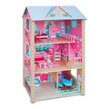 Large Wooden Dolls Doll House 3 Level Kids Pretend Play Toys Full