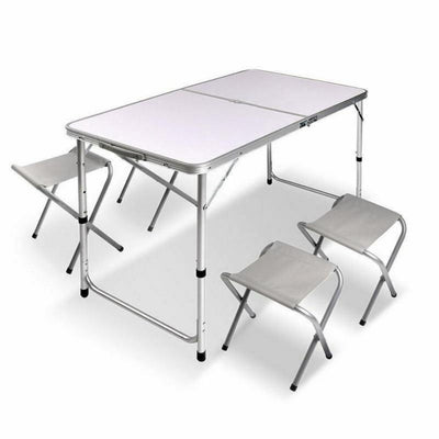 Bargene Folding Picnic Table and 4 Stools Set, Aluminium