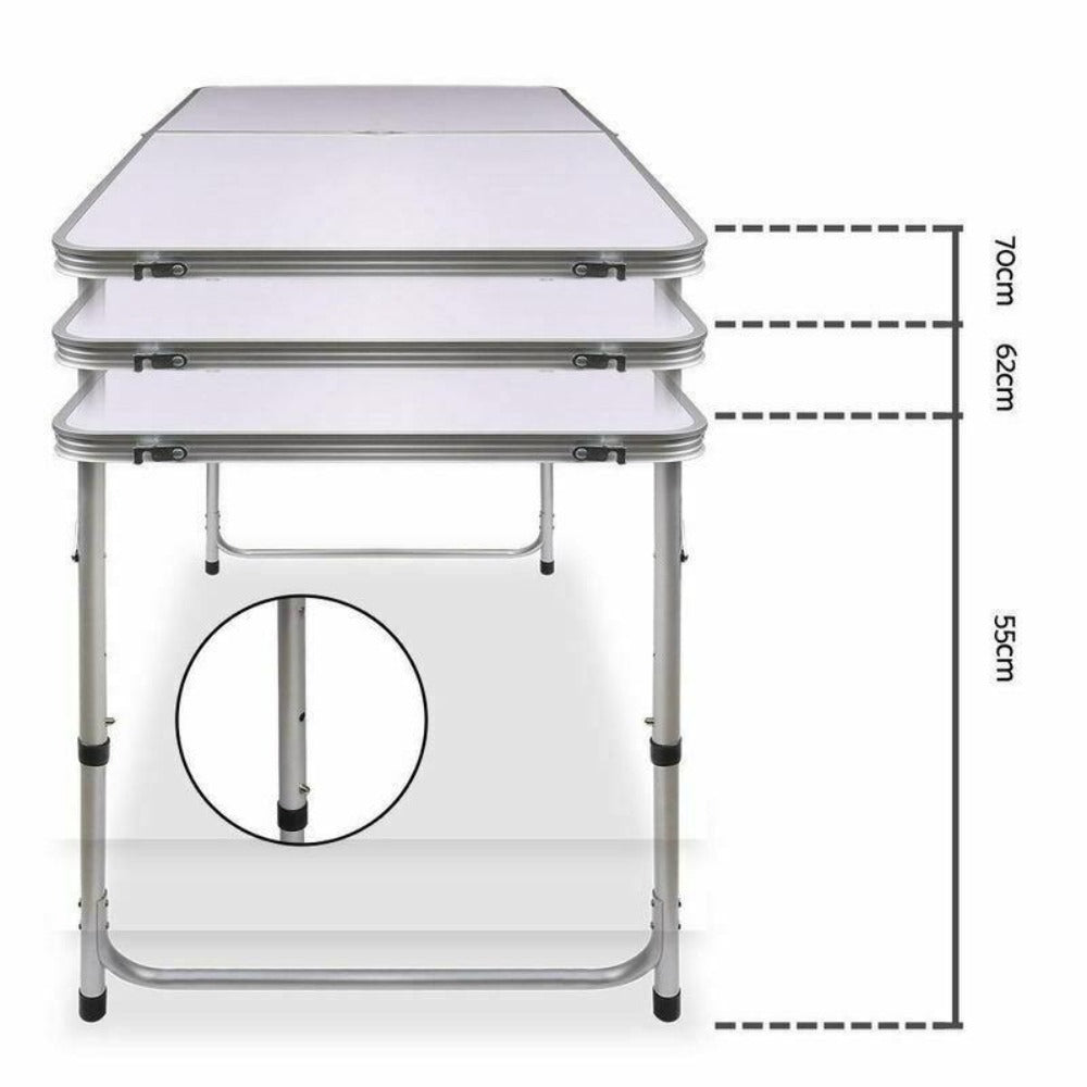 Bargene Folding Picnic Table and 4 Stools Set, Aluminium, with its measurements marked