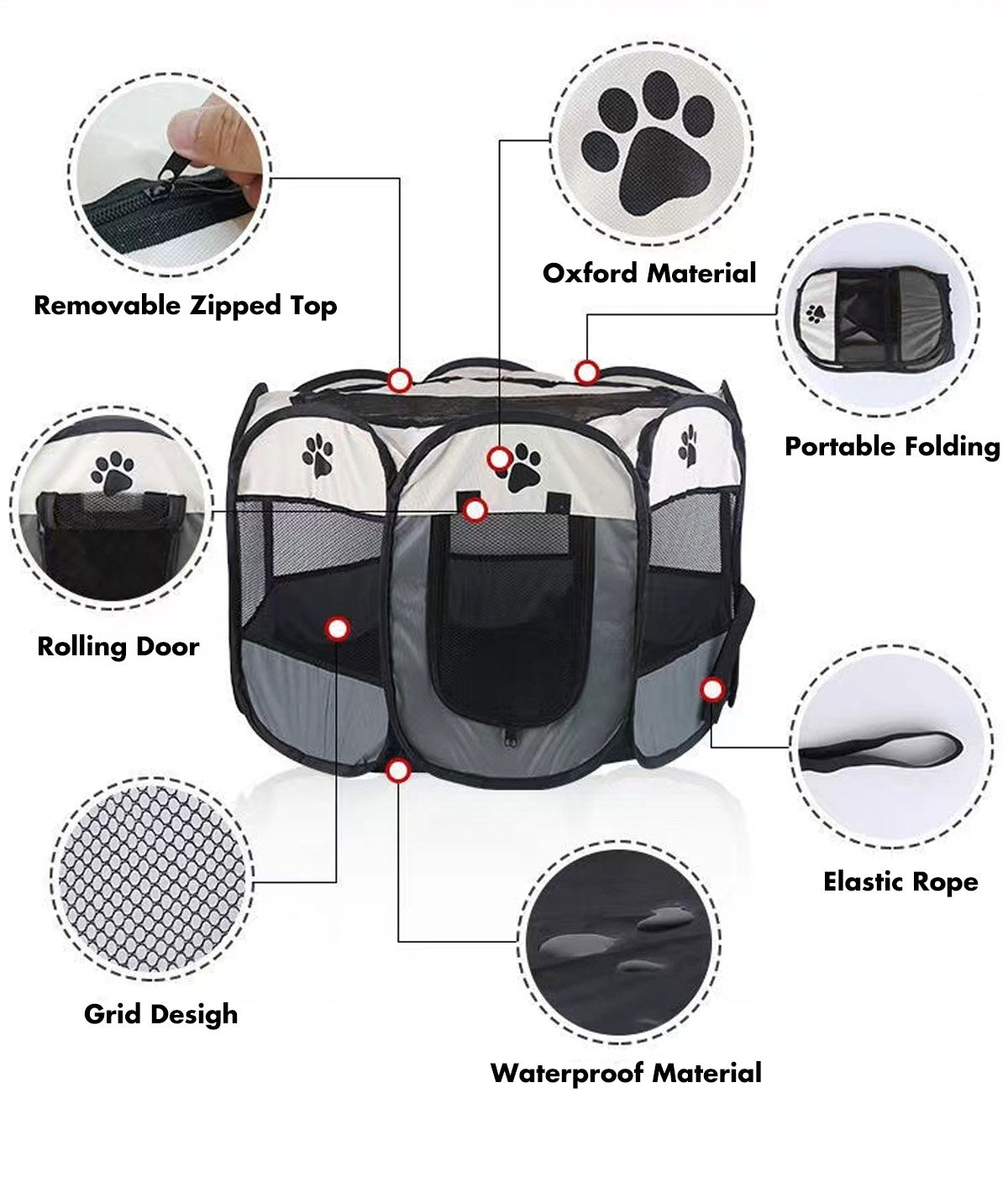 8 Panel Pet Dog Cat Crate Play Pen Bags Kennel Portable Tent Playpen