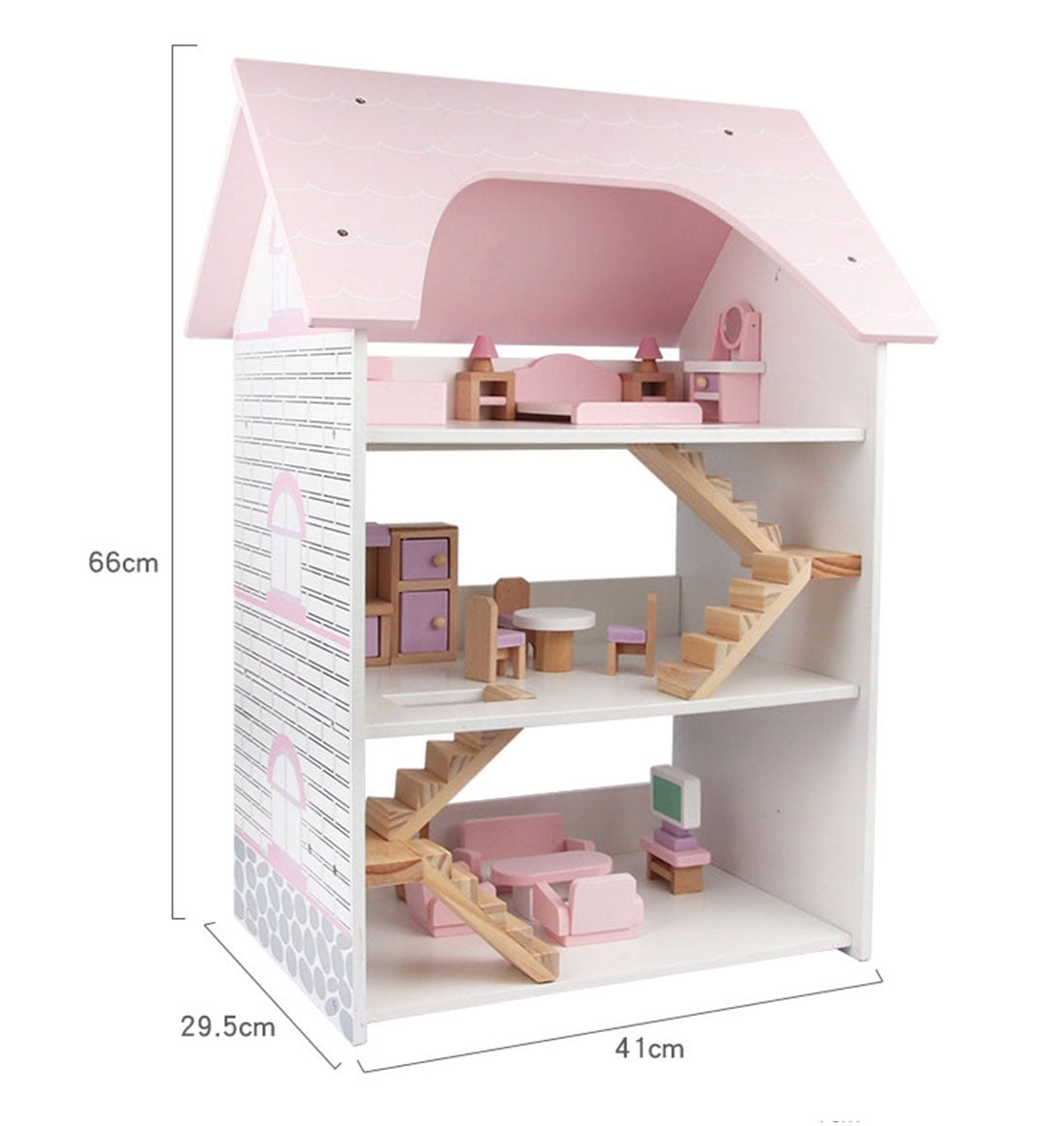 Wooden DIY Dolls Doll House 3 Level Kids Pretend Play Toys Full
