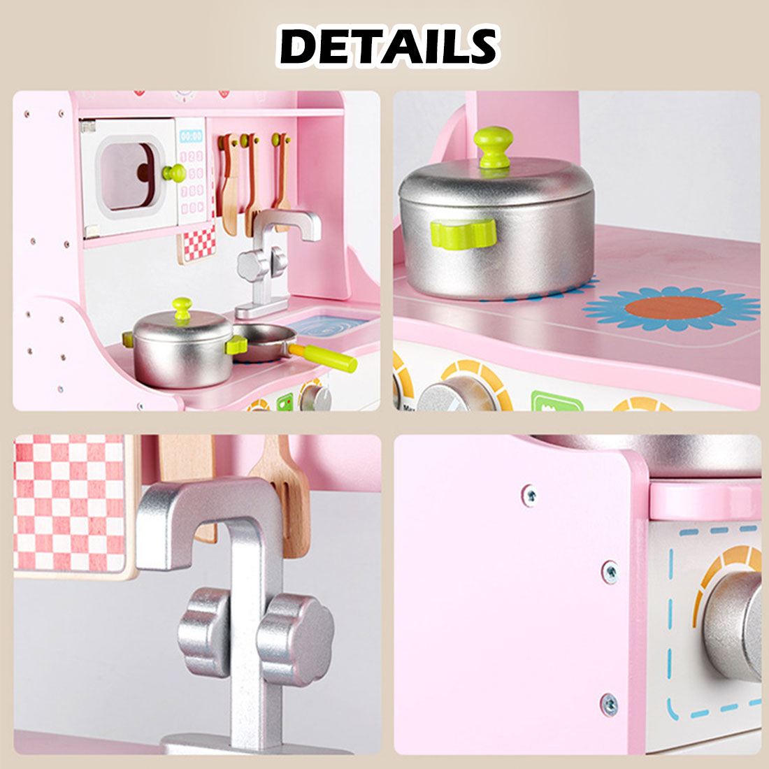 Kids Wooden Kitchen Pretend Play Set Toy Toddlers Children Cooking