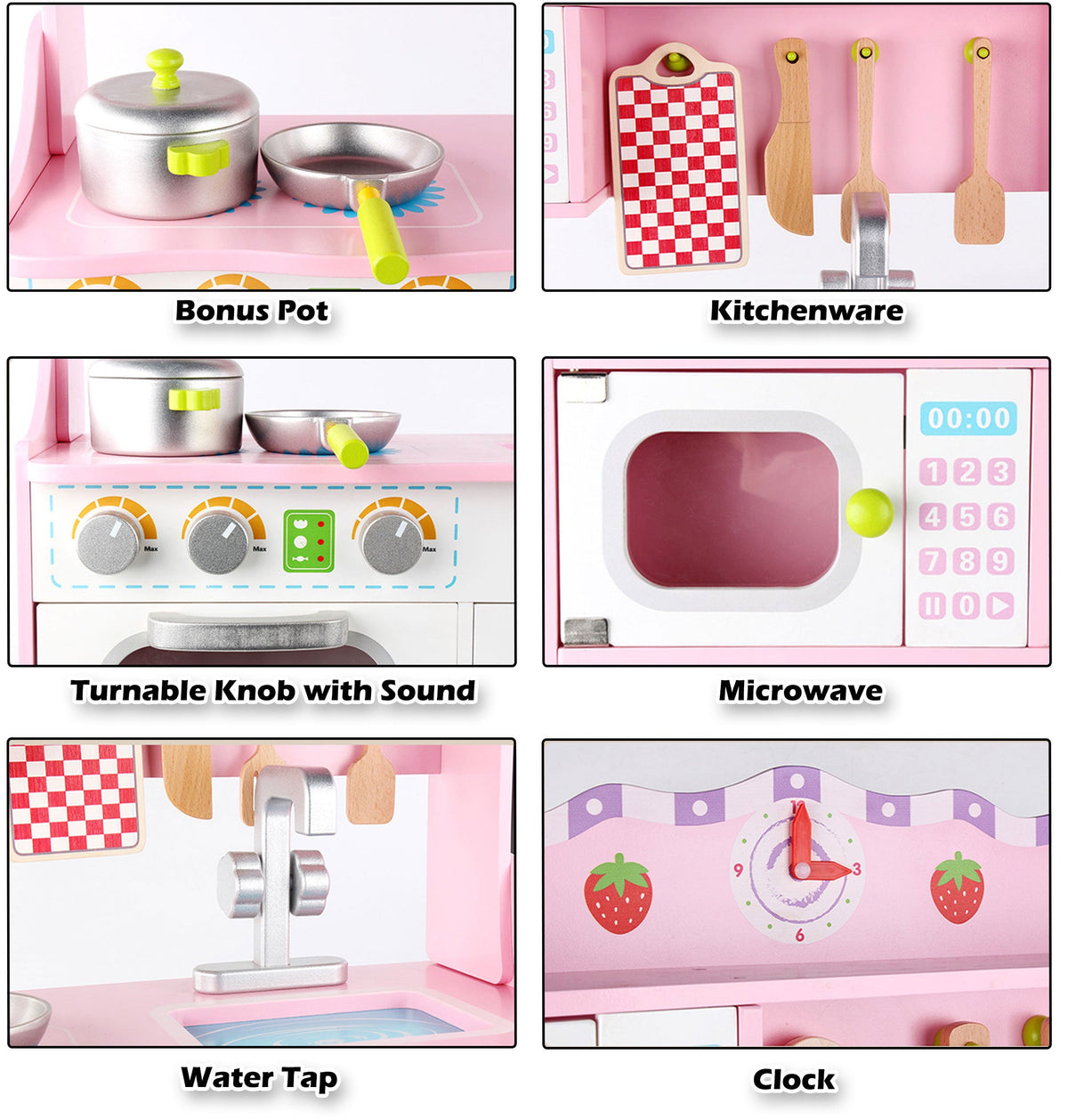 Kids Wooden Kitchen Pretend Play Set Toy Toddlers Children Cooking