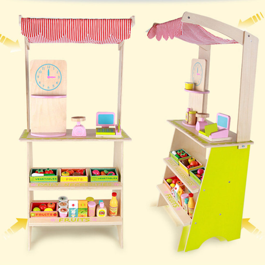 Kids Wooden Toy Pretend Play Marketplace Stand Fruit Veg Shop Stall