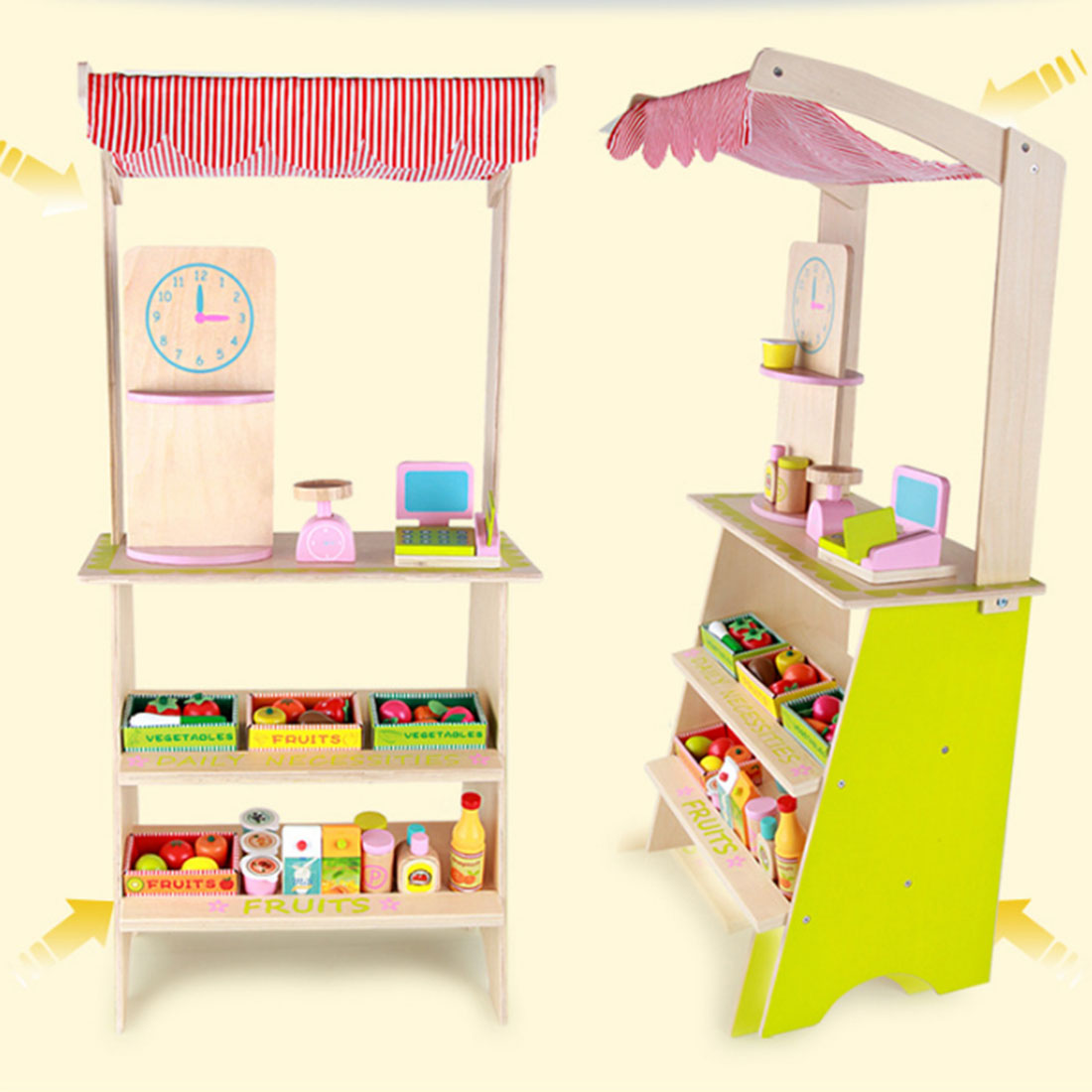 Kids Wooden Toy Pretend Play Marketplace Stand Fruit Veg Shop Stall