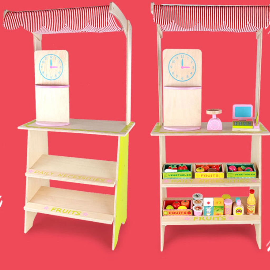 Kids Wooden Toy Pretend Play Marketplace Stand Fruit Veg Shop Stall