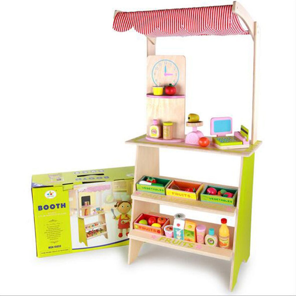 Kids Wooden Toy Pretend Play Marketplace Stand Fruit Veg Shop Stall
