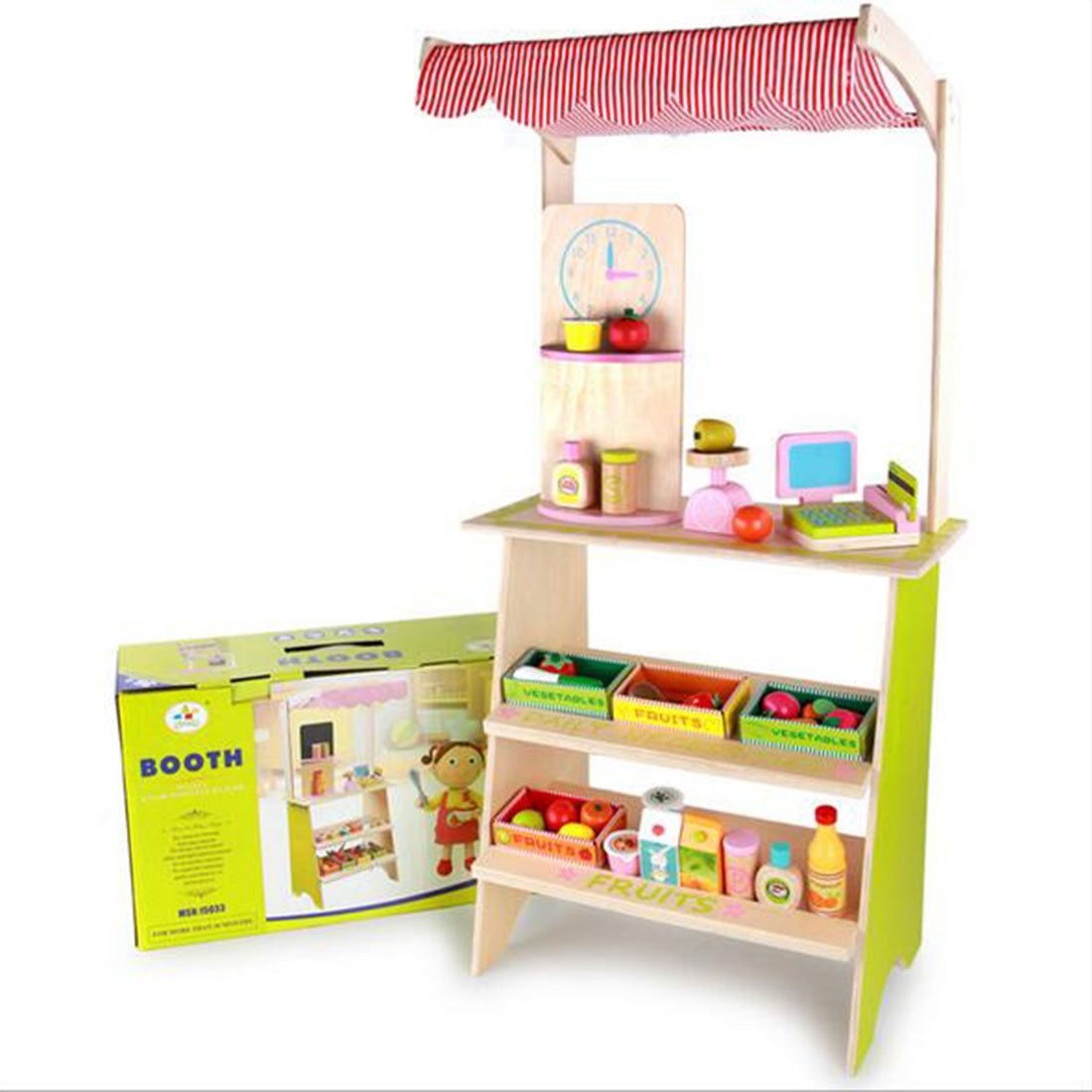 Kids Wooden Toy Pretend Play Marketplace Stand Fruit Veg Shop Stall