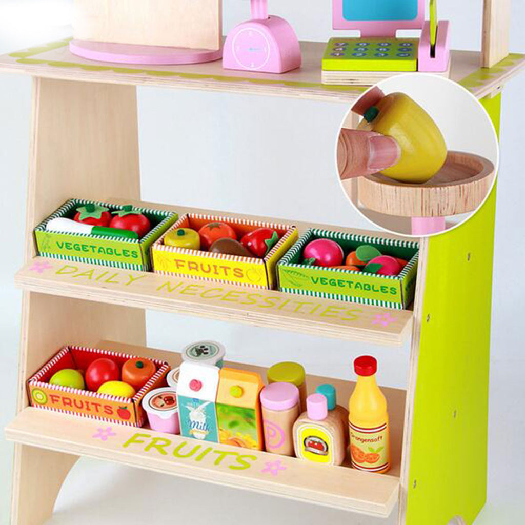 Kids Wooden Toy Pretend Play Marketplace Stand Fruit Veg Shop Stall