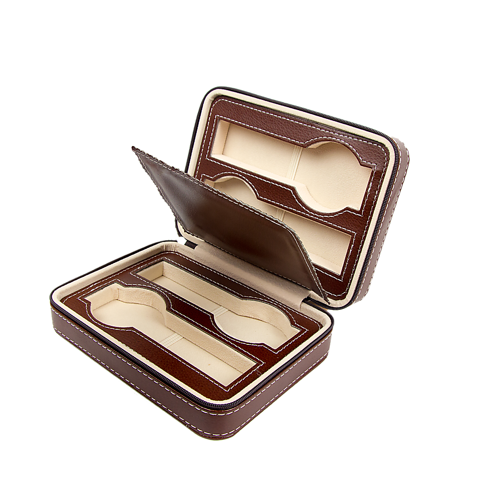 Randy & Travis Machinery 4 Watch Travel Case, Brown PU Leather