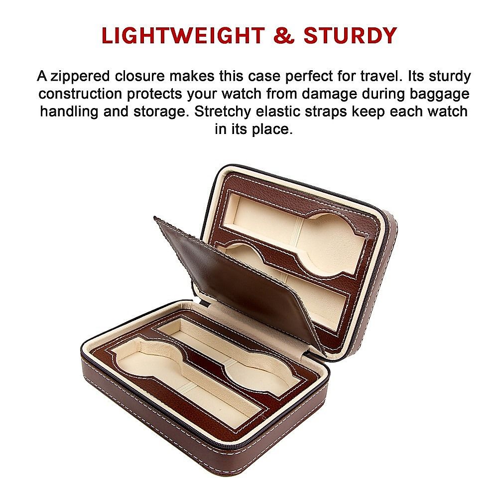 Randy & Travis Machinery 4 Watch Travel Case, Brown PU Leather