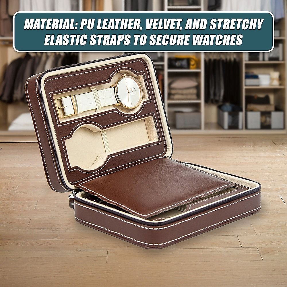 Randy & Travis Machinery 4 Watch Travel Case, Brown PU Leather