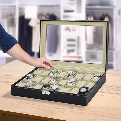 Randy & Travis Machinery Glass Lid Watch Box, 24 Slots