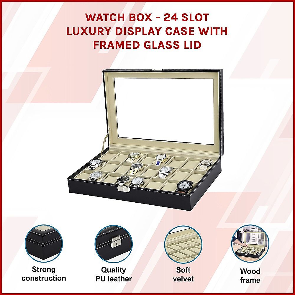 Randy & Travis Machinery Glass Lid Watch Box, 24 Slots