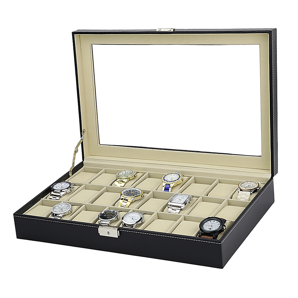 Randy & Travis Machinery Glass Lid Watch Box, 24 Slots