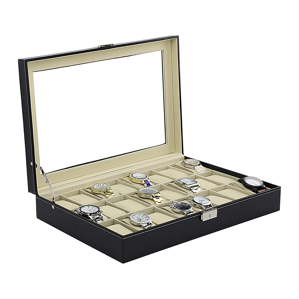 Randy & Travis Machinery Glass Lid Watch Box, 24 Slots