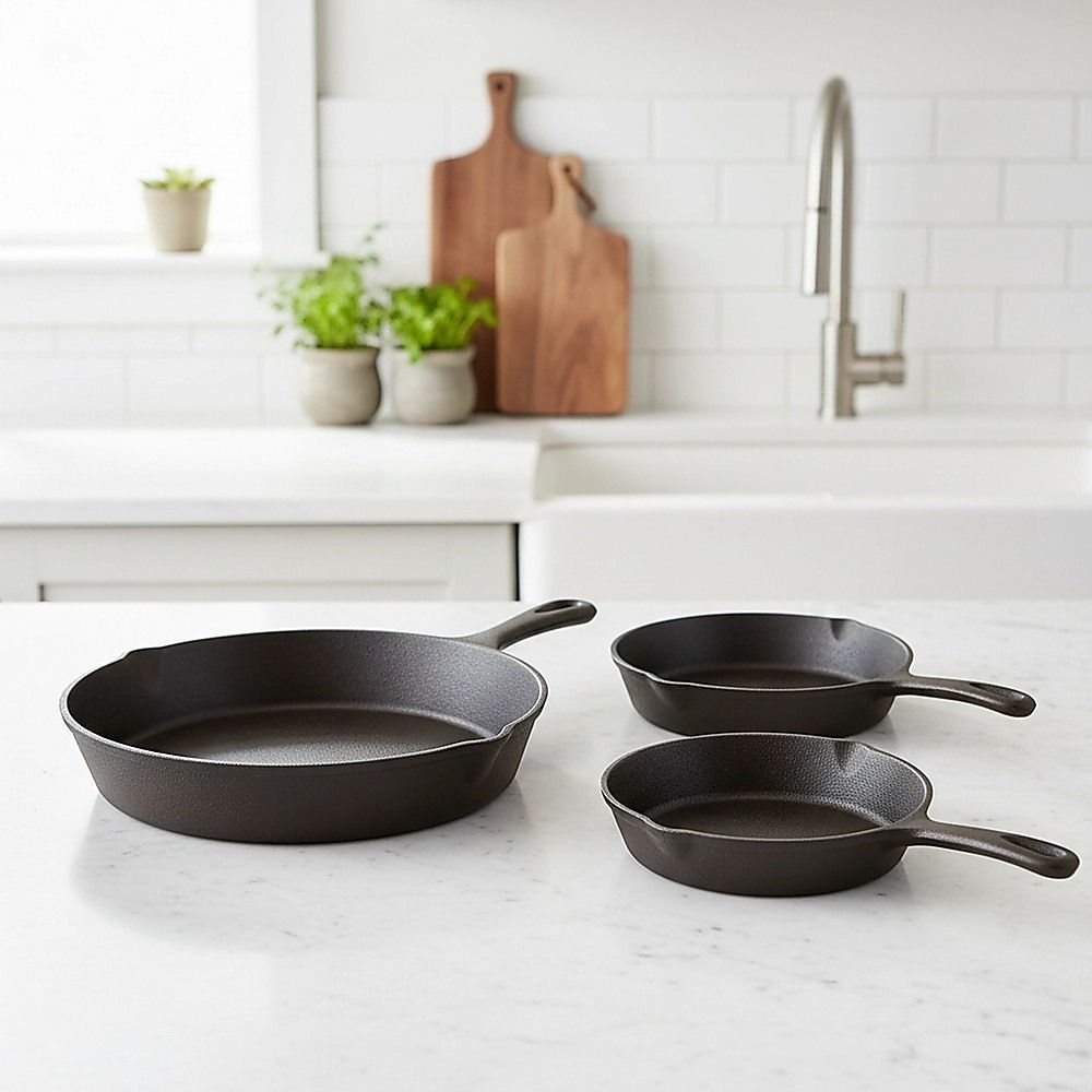 Randy & Travis Machinery Pre-Seasoned Cast Iron Skillet Set, 3 Pieces