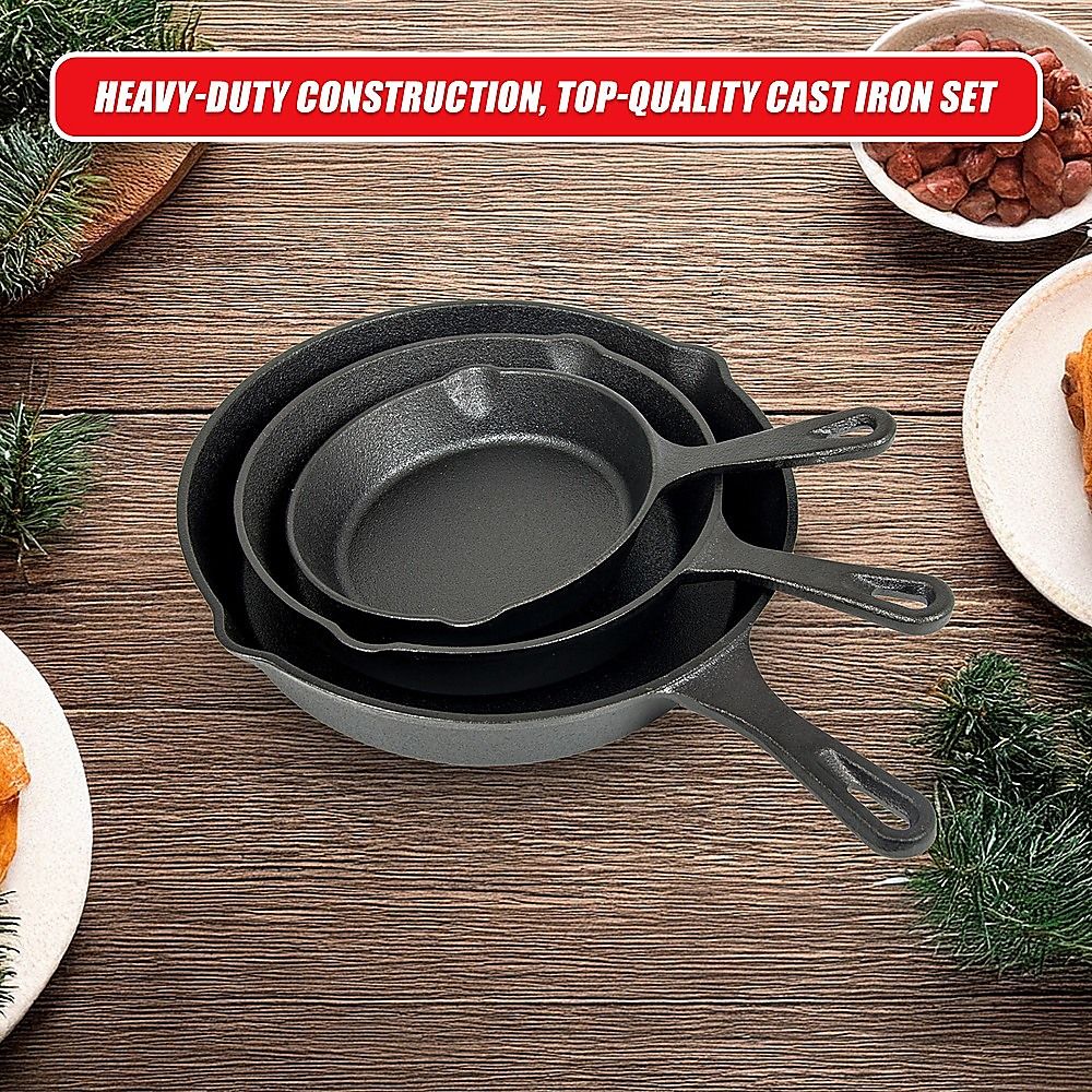 Randy & Travis Machinery Pre-Seasoned Cast Iron Skillet Set, 3 Pieces