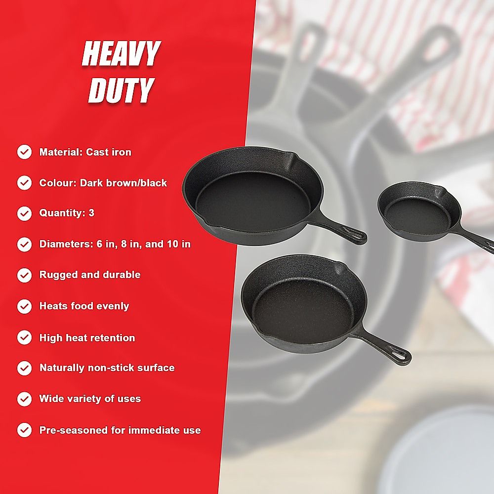 Randy & Travis Machinery Pre-Seasoned Cast Iron Skillet Set, 3 Pieces
