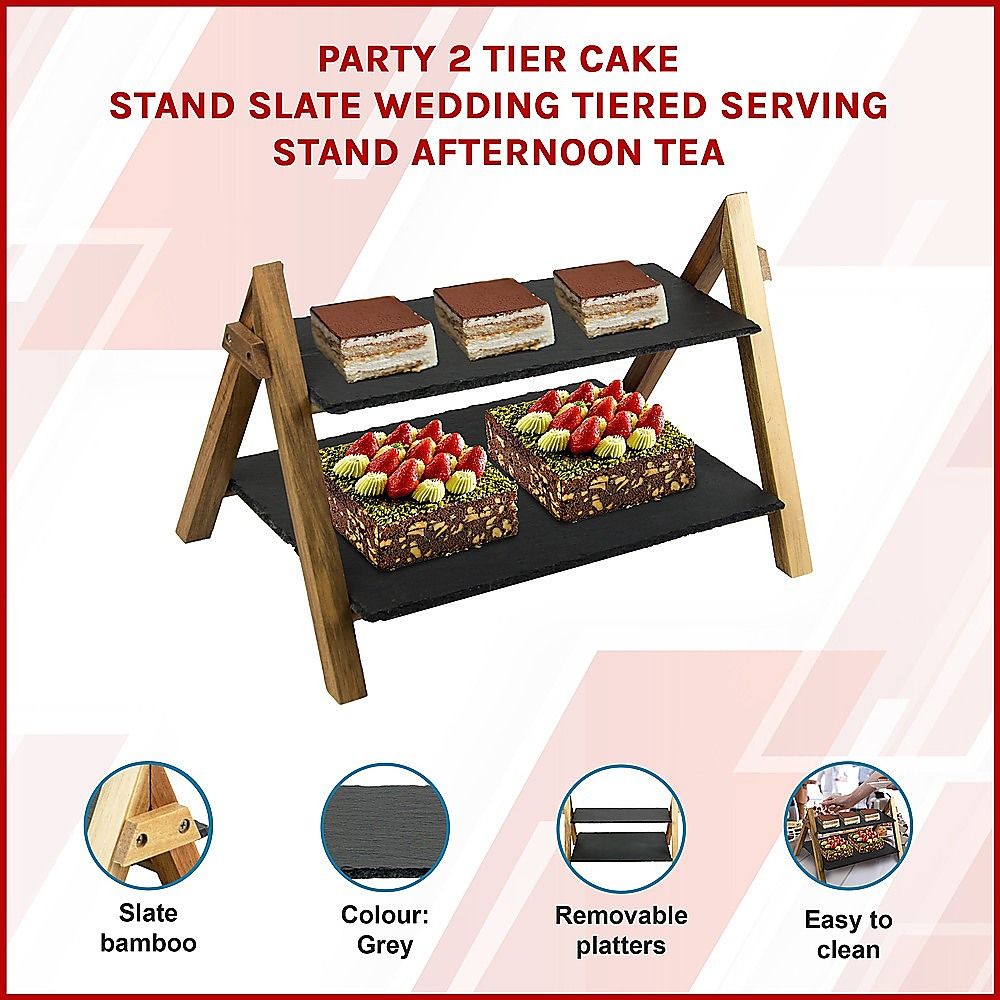 Randy & Travis Machinery 2-Tier Slate and Bamboo Serving Stand