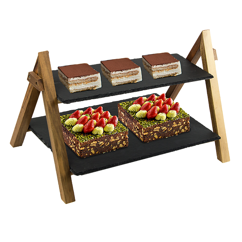 Randy & Travis Machinery 2-Tier Slate and Bamboo Serving Stand