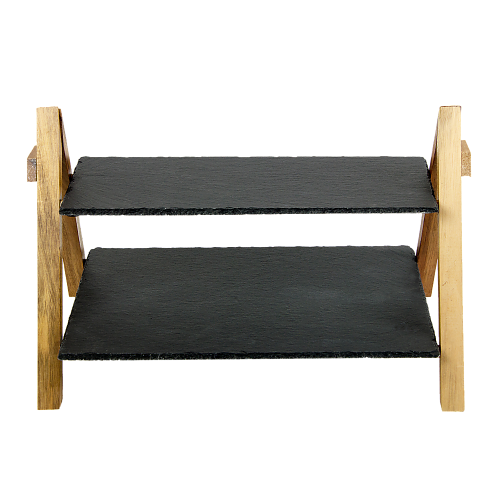 Randy & Travis Machinery 2-Tier Slate and Bamboo Serving Stand