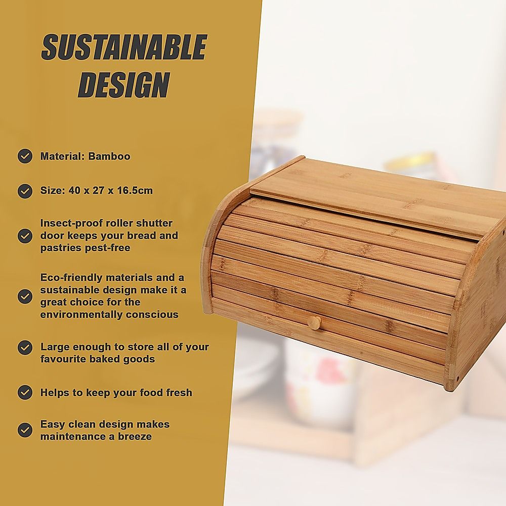 Randy & Travis Machinery Bamboo Bread Bin with Roller Door