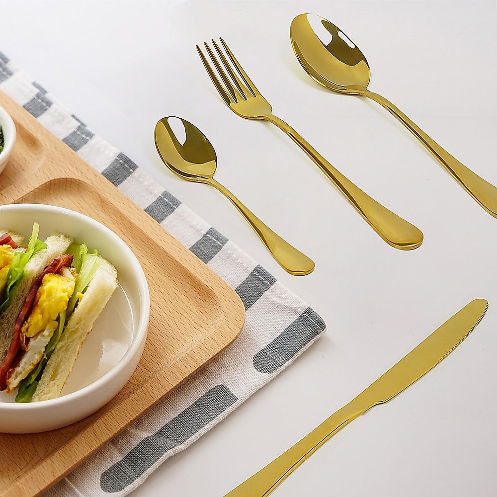 Randy & Travis Machinery Gold Stainless Steel Cutlery Set, 24 Pieces