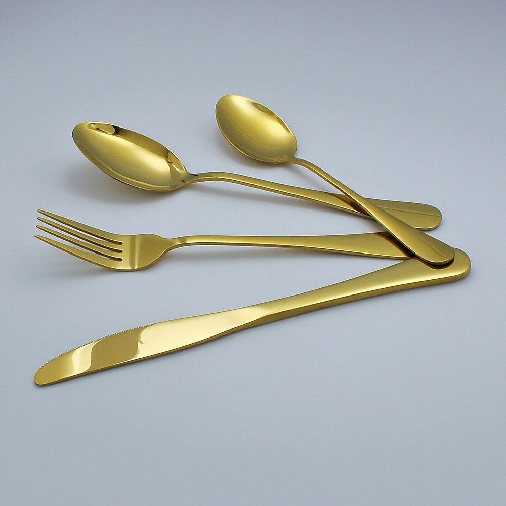 Randy & Travis Machinery Gold Stainless Steel Cutlery Set, 24 Pieces