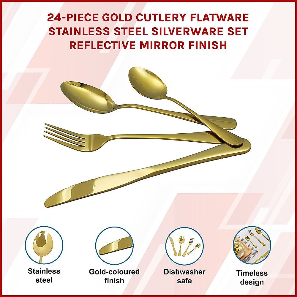 Randy & Travis Machinery Gold Stainless Steel Cutlery Set, 24 Pieces