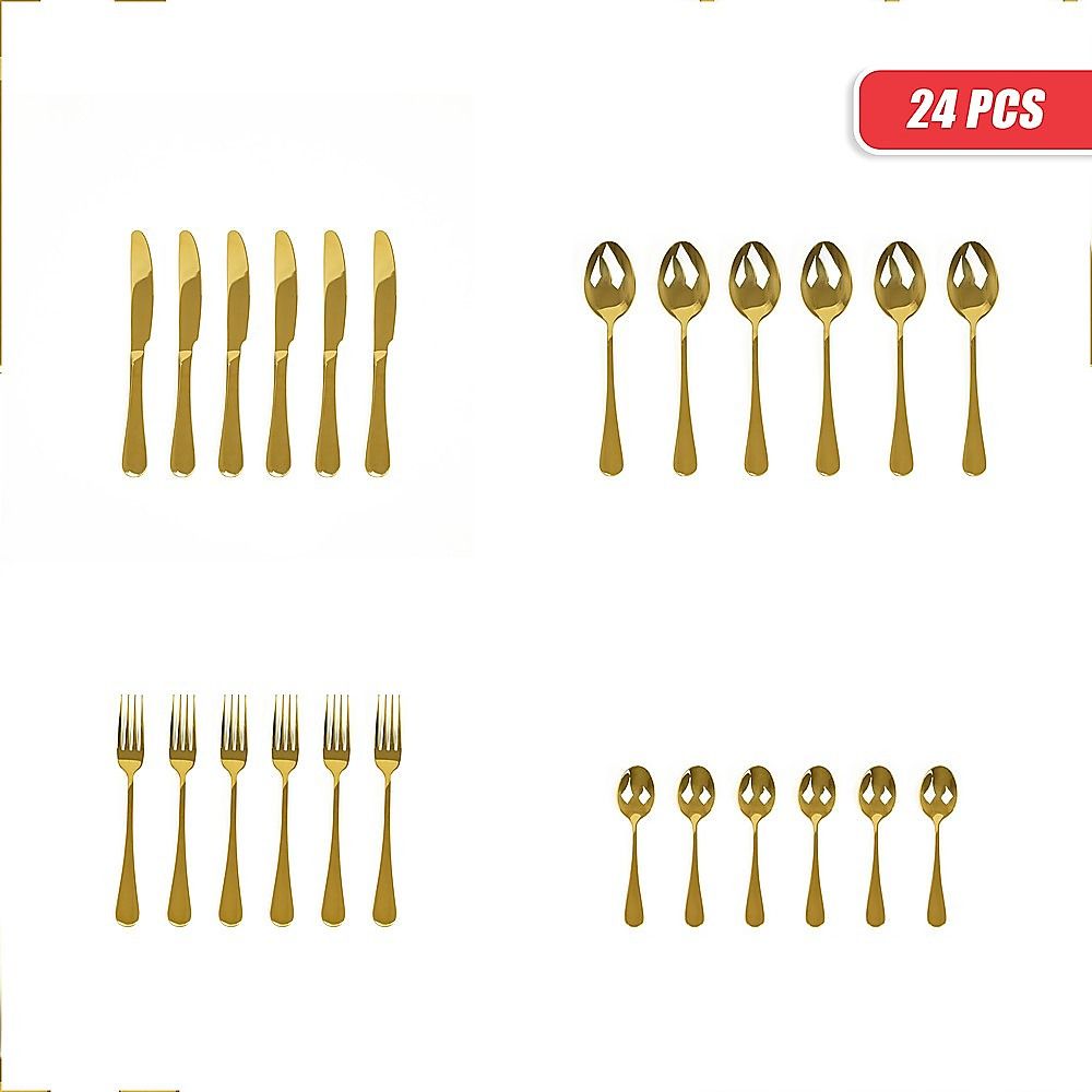 Randy & Travis Machinery Gold Stainless Steel Cutlery Set, 24 Pieces