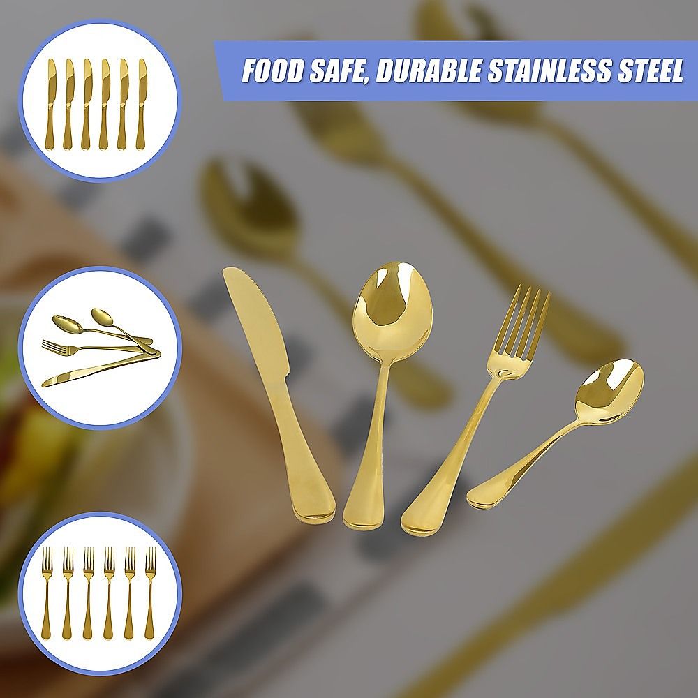 Randy & Travis Machinery Gold Stainless Steel Cutlery Set, 24 Pieces