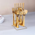 Randy & Travis Machinery Gold Cutlery Set with Storage Rack, 24 Pieces