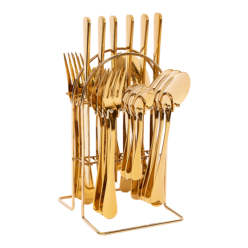 Randy & Travis Machinery Gold Cutlery Set with Storage Rack, 24 Pieces