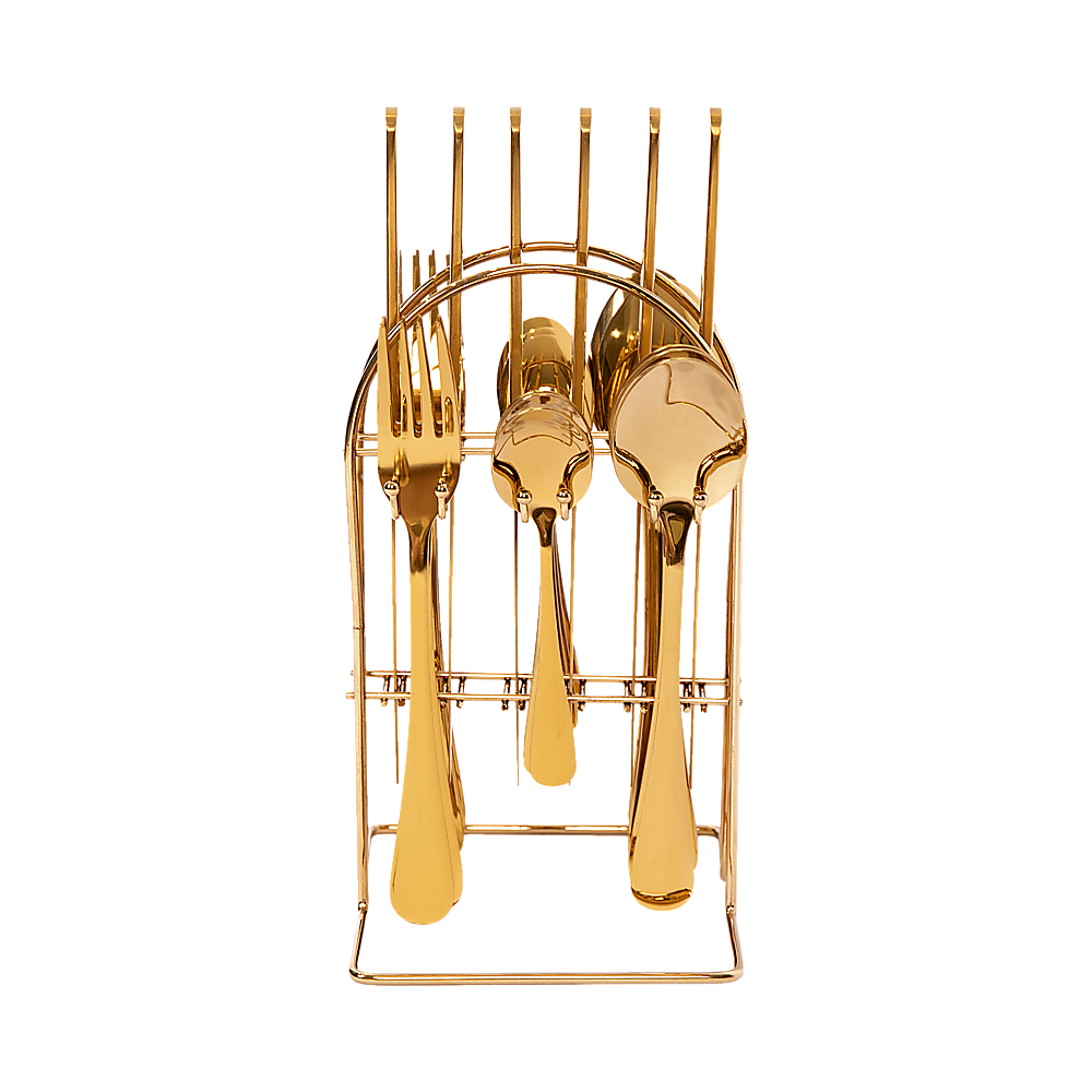 Randy & Travis Machinery Gold Cutlery Set with Storage Rack, 24 Pieces